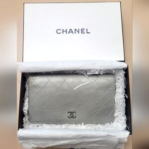 Chanel Silver Quilted Bifold Wallet, Free LV lock & Key w/purchase